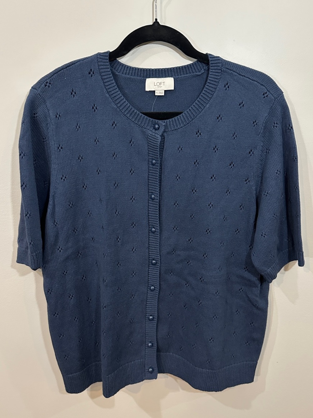 NWT LOFT Navy Short-Sleeve Button Cardigan